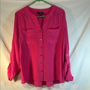 Elemeniz Vibrant Pink Button-Up Women's Top
